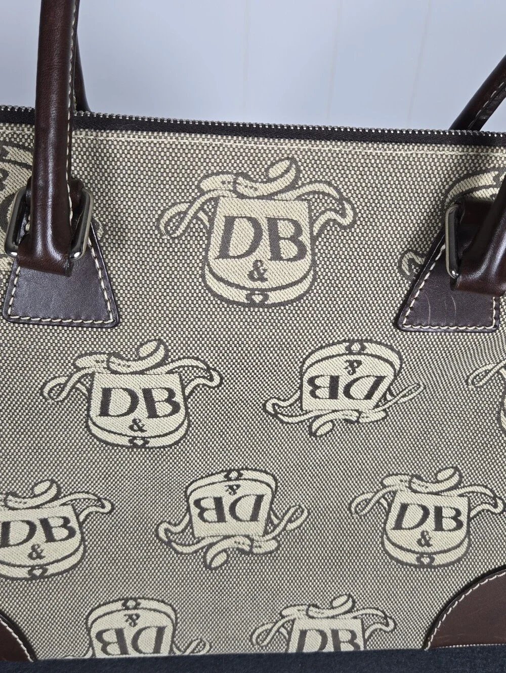 Dooney & Bourke Brown and Tan DB Logo Satchel